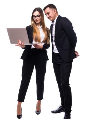 business people man and woman in black suite Isolated on white background